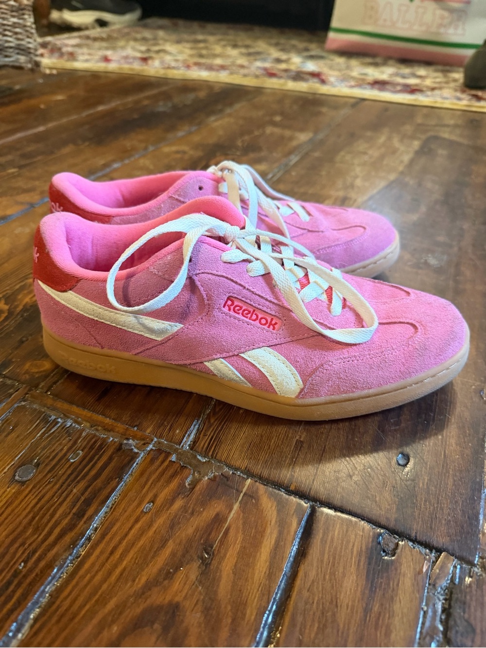 Reebok Pink Suede Low-Top Sneakers with Cream Accents